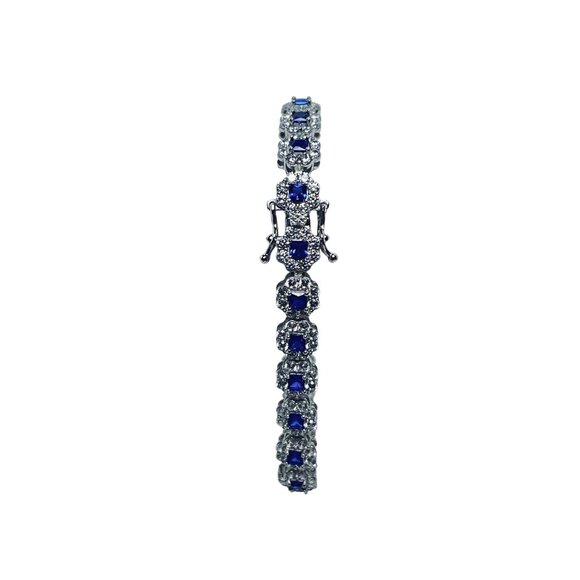 Tova Jewelry - Tova Sterling Silver CZ And Blue Spinel Tennis Bracelet With Safety Latch (5924)